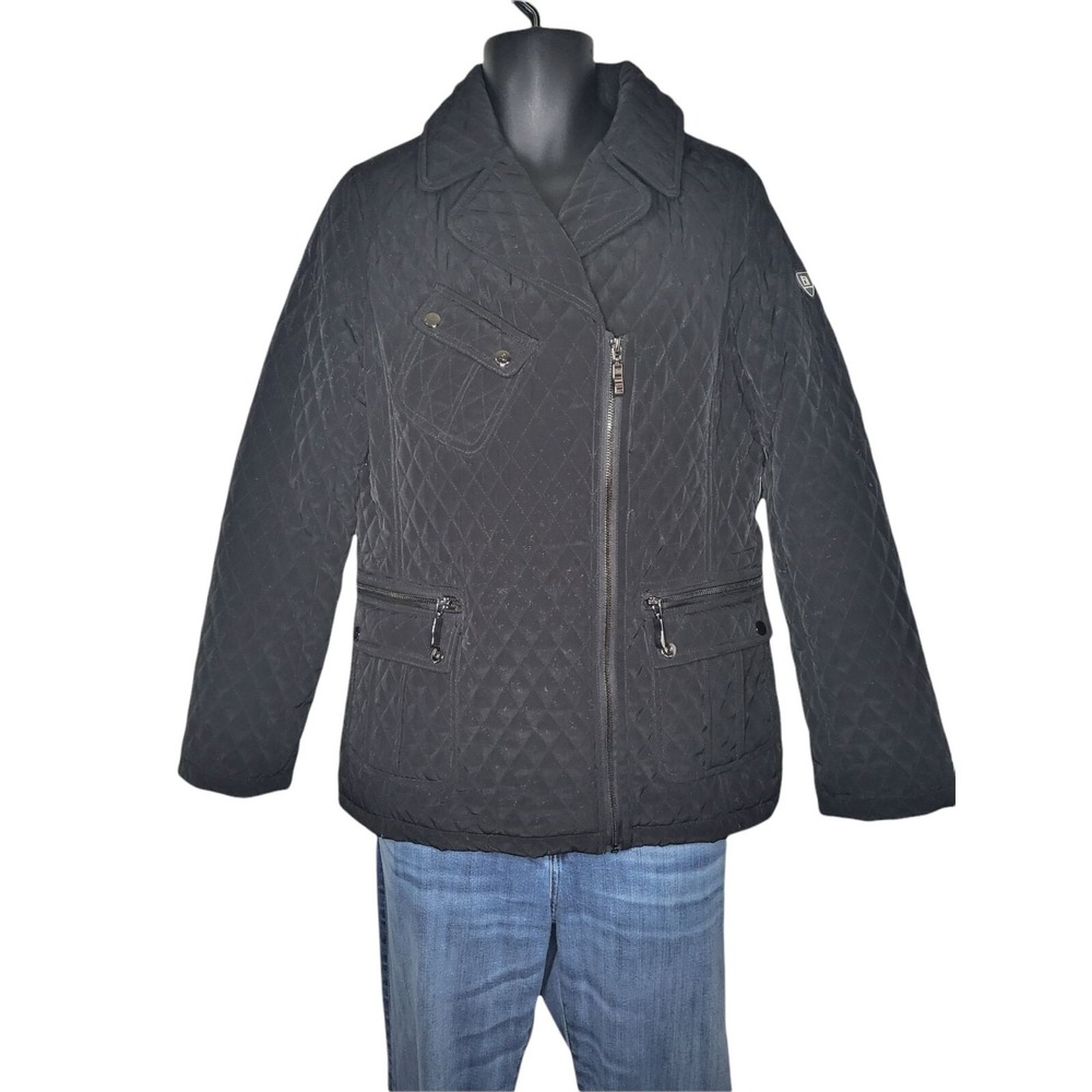 Blanc Noir Womens Large Black Quilted Moto Jacket‎ Faux Fur Lined Asymmetrical